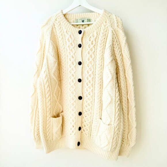 Irish Aran Co Sweaters - Irish Aran Co. Cable Knit Wool Fisherman Cardigan – Cream (Size XL) E28